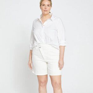 NWT - Universal Standard - Katie High Rise Crossover Denim Shorts - White - 12